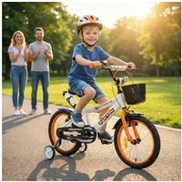 Actionbikes Motors Kinderfahrrad Timson Kinder Fahrrad ab 3 Jahre, 1 Gang, ohne Schaltung, (V-Brake-Bremsen, Luftbereifung, Schutzbleche, weiß / orange / schwarz)