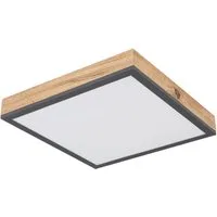 GLOBO LIGHTING LED Deckenleuchte DORO, LED fest integriert, Warmweiß, Quadratische Deckenlampe, 3000 Kelvin, Wohnzimmer, Holzoptik, Eiche