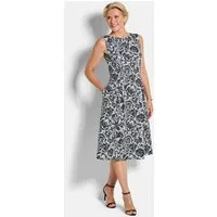 GOLDNER Sommerkleid Kurzgröße: Elegantes Jerseykleid mit Faltenrock Midikleid mit U-Boot-Ausschnitt, breiten Trägern und Knielänge