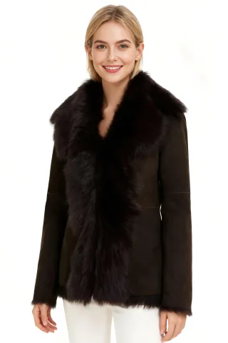 Damen Braune Toscana Merino Lammfell Wildlederjacke - Siena