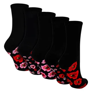 5 Paar Damen Poppy Fußbett Socken - Weiche Baumwollmischung Blumen Alltagsocken