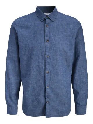 JACK&JONES - JJESUMMER LINEN BLEND SHIRT L/S SN Navy Blazer - Gr. - S