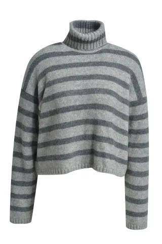 Smith&Soul - Striped Boxy Turtle Neck Pullover anthracite mel.print - Gr. - M