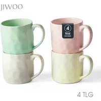 JIWOO Tasse 4er 320ml, Kaffeebecher Skandinavische Geschirr set Becher Teebecher, 4-tlg., Keramik, Keramiktassen Handgefertigt Kafeeservice Mikrowellen spülmaschinenfest