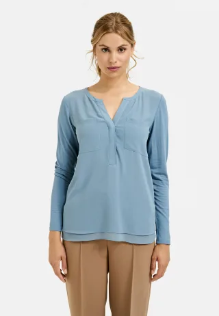Milano Italy - Jersey Blouse with woven front and chestpockets iceblue - Gr. - M