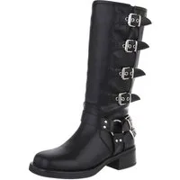Ital-Design Damen Bikerschuhe Biker Westernstiefelette (87417626) Blockabsatz Stiefeletten in Schwarz
