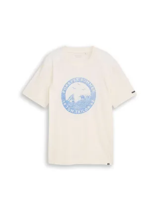 Tom Tailor - T-Shirt mit Print gardenia white - Gr. - XXL