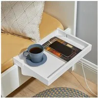 SoBuy Nachttisch NKD01, Klemmregal fürs Bett mit Kabelführung, Bambus, Bettablage mit Kabelführung Regal für Mobiltelefon Fernbedienung