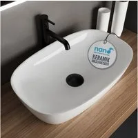 Alpenberger Aufsatzwaschbecken Bad Waschbecken Gäste WC Handwaschbecken Waschschüssel für Waschplätze (Badezimmer Waschbecken, Aufsatzwaschbecken Eckig Oval), Keramik Waschbecken ohne Hahnloch