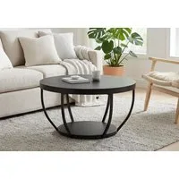 Home Collective Couchtisch Beistelltisch rund Ø 80 cm moderner Wohnzimmertisch mit 2 Ablagen (ideal als Büro Ablagetisch oder als Wohnzimmer Deko), hochwertiges Design mit Metallgestell, stabile Tischplatte, schwarz
