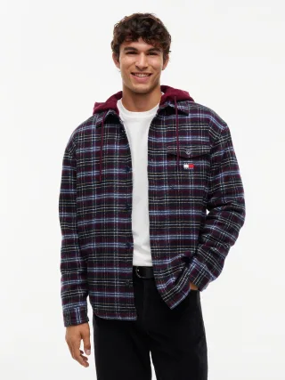 Tommy Jeans (PVH Group) - TJM LOGO HOODED OVERSHIRT Calypso Berry Check - Gr. - XL