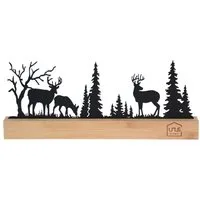 UNUS HOME Dekofigur Aufsteller Wald 3 Hirsche schwarz oder weiß (schwarz), Wald-Silhouette aus Metall und Bambus-Holz Wohndekoration