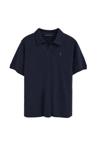 Poloshirt marineblau aus mikrostrukturierter Baumwolle mit Rigby Go Stickerei
