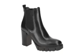 Tamaris 1-25457-41 Ankle Boots Black Leather Textile Footbed 7cm High Heel