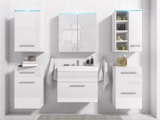 Badmöbel Set 7-Tlg Weiss Hochglanz MAXI inkl.Waschtisch inkl.LED