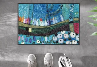 Stadt in Blau wash + dry Fußmatte | Größe: 40x60cm