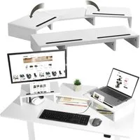 tectake Schreibtischaufsatz Monitorständer, 3-teilig, breitenverstellbar, schwenkbare Seitenteile