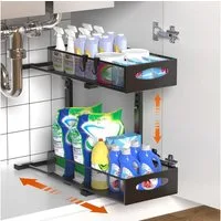 BlingBin Küchenorganizer-Set Spülschrank Organizer Ausziehbar,2 Etagen Unter Waschbecken Regal, (1 Stück, 1-tlg., 21,5 × 40 × 42 cm), verstellbare Höhe, für Küche, Badezimmer, Putzmittel, Waschmittel