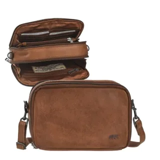 Umhängetasche 8 Kartenfächer Leder cognac 22x15cm | Bear Design Eleonora. Praktischer Organizer mit 2 Hauptfächern für einen strukturierten Alltag.