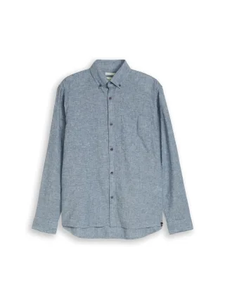 Denim Tom Tailor - Relaxed Fit Hemd mit Leinenanteil nighttime blue chambray - Gr. - M