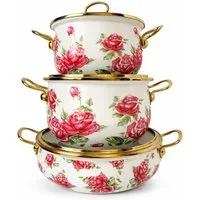 Zilner Topf-Set Kollektion emaillierter 3 Töpfe klassischen Natur inspirierten Designs, Aluminiumguss, Emaille (6-tlg)
