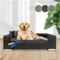 Rohrschneider Tiersofa Hundesofa Cord hoher Rand, waschbarer Bezug 4 Farben, robuster Cordstoff aus 100% Polyester, inkl. 2x Dekokissen