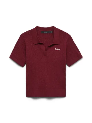 VERO MODA - VMGOLD CABLE SS POLONECK PULLOVER Biking Red - Gr. - S