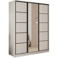 Masseno Schwebetürenschrank PINA 150 cm Kleiderschrank mit Spiegel 3 Türen Kaschmir