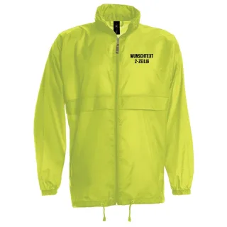 Leichte Regen- & Windjacke neongelb Wunschtext Brust & Rücken L rot Wunschtext 1-Zeilig (+3,00€) Wunschtext 1-Zeilig (+5,00€)