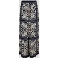 Apricot Stoffhose Kimono Scarf Print Flare Troussers mit elastischem Bund