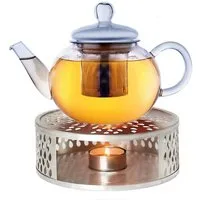 Creano Teekanne Teekanne “flach” 0,8l mit Stövchen aus Edelstahl, 0.8 l, (Set, 4-St., 1 Teekanne, 1 Stövchen, 1 Deckel)