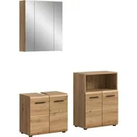 welltime Badmöbel-Set FLORENZ, 3-teilige Badkombination, hochwertige MDF-Front, (Set, 3-St., best. aus: Waschbeckenunterschrank, Spiegelschrank, Midischrank breit), Bad-Kombination, Bad-Möbel, Badezimmer, Kombination, Kombi