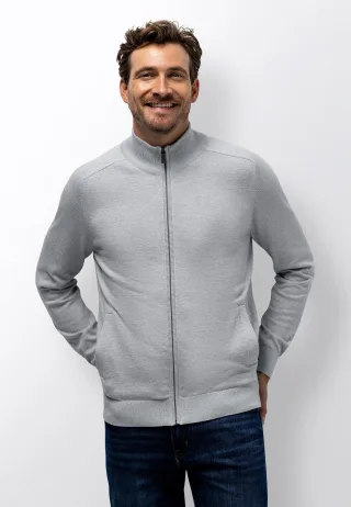 State of Art - Strickjacke aus Baumwolle Moulin� mittelblau/warmes grau - Gr. - XL