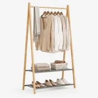 Yorbay Kleiderständer Doppelstöckige Bambus-Garderobe mit Kleiderstange 80x40x150cm(BxTxH), (Set, 1), Inklusive Schuhregal,geeignet für Eingangsbereich und Wohnzimmer