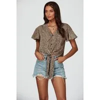 FS Collection Kurzarmbluse Damen Kurzarmbluse Crop Top Knotenbluse Knopfleiste Elegant (XS (EU:36 / UK:8) · S (EU:38 / UK:10) · M (EU:40 / UK:12) · L (EU:42 / UK:14) · XL (EU:44 / UK:16) Bindeknoten, Crop Top, Knopfleiste, Kurzarm, Modischer Schnitt