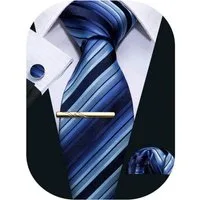 LuxusKollektion Krawatte Krawatten Herren Seide Set Taschentuch Streifen Hochzeit Marineblau