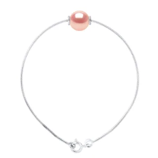Maschenarmband Serpentin Rund Süßwasserperle und Rose Natürlich 9-10 mm 925