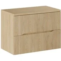 Lomadox Waschbeckenschrank NARPIO-56 80cm breit in Eiche mit gerillten Fronten, grifflos, wandhängend