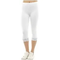 F&K-Mode Caprileggings Damen Capri 3/4 Leggings Spitze Baumwolle Hose Spitze