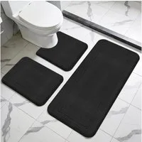 BlingBin Badematte Badezimmerteppich Set 3 Teilig, Badteppich aus Memory Foam rutschfest, Memory Schaum, schnell trocknend, Waschbar, Memory-Schaum, Rechteck, mit U Förmige wc Vorleger, Badteppich Waschbar Badvorleger Set