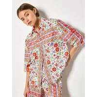 Apricot Satinbluse Satinhemd mit Blumenmuster Bedruckt