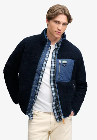 Superdry - Vintage Retro Fleecejacke mit lockerer Passform finster marineblau/marineblau - Gr. - S