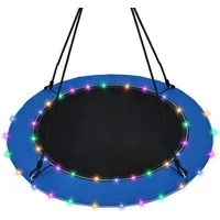 COSTWAY Nestschaukel Ø100cm Tellerschaukel, Kinderschaukel mit LED & 100-180cm Seil