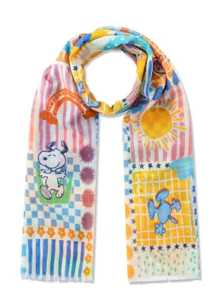 Peanuts Schal aus reiner Baumwolle mit Mustermix und Peanuts-Motiven blau - Gr. - one size