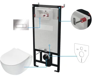 Neuesbad neu Wand-WC spülrandlos + WC-Sitz + Vorwandelement + Betätigungsplatte flach, Chrom NB1DECDES6ZPW1