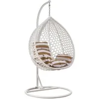 RAMROXX Hängesessel Luxus Style XXL Rattan Korb und Gestell Weiss mit Kissen Braun