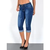 ESRA Caprijeans High Waist Capri Jeans Damen bis Übergröße Plus Size Große Größe C15 High Waist Capri Jeans Damen Stretch 3/4 Jeans Shorts Damen Capri Hose