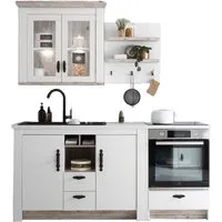Home affaire Küchenzeile Florenz, Küche in Pinie Weiß, mit Herdumbau, ohne E-Geräte, (Set), Breite 191 cm, mit verschnörkelten Metallgriffen, Arbeitshöhe 92 cm
