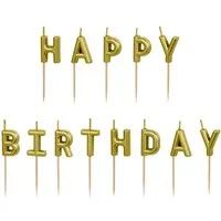 partydeco Geburtstagskerze, Geburtstagskerzen Happy Birthday 2,5cm Gold