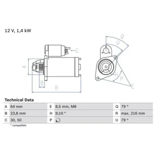 Bosch Starter Opel Astra Combo Corsa Meriva 1,3